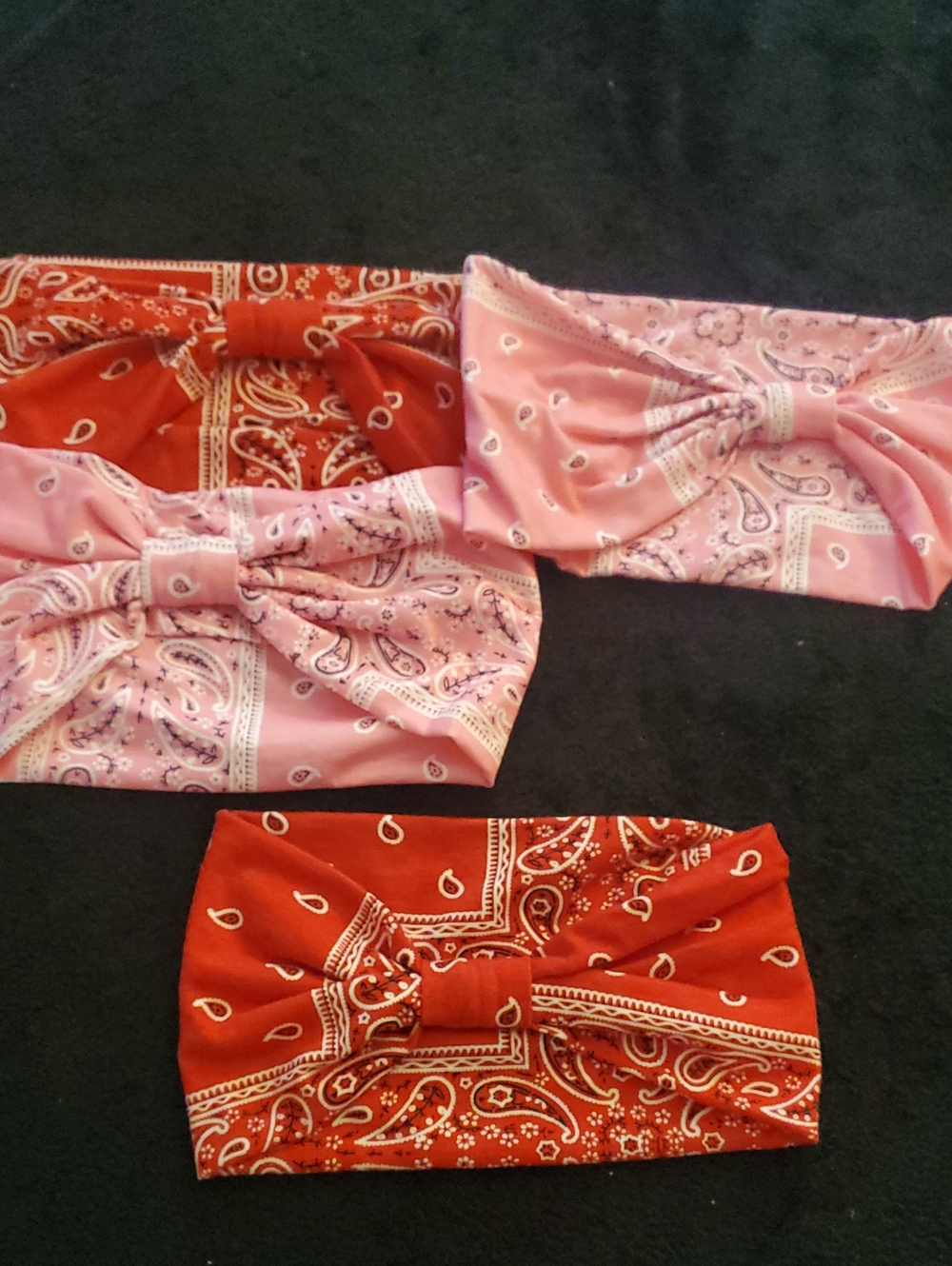 Bandana Print Knot Headbands - Red & Pink